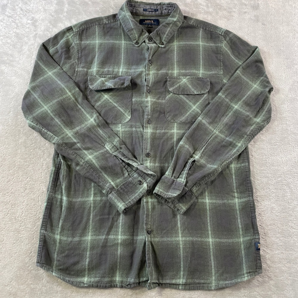 Roark Cassidy Flannel Shirt Men Large Gray Plaid Classic Fit Preppy Flap Pocket